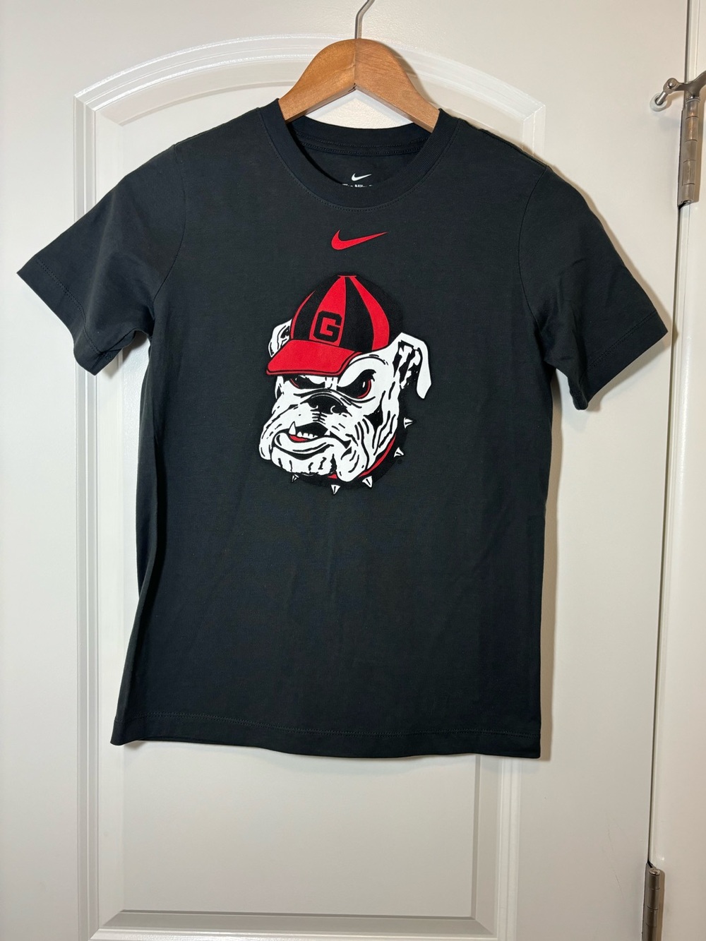 Nike Black V-Neck Tee with White Logo Print #584